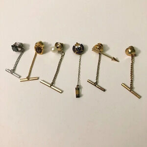 Vintage Assorted Lot of 6 Tie Pins with  Chain